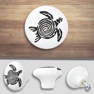 Turtle Black and White Silhouette Ceramic Knob