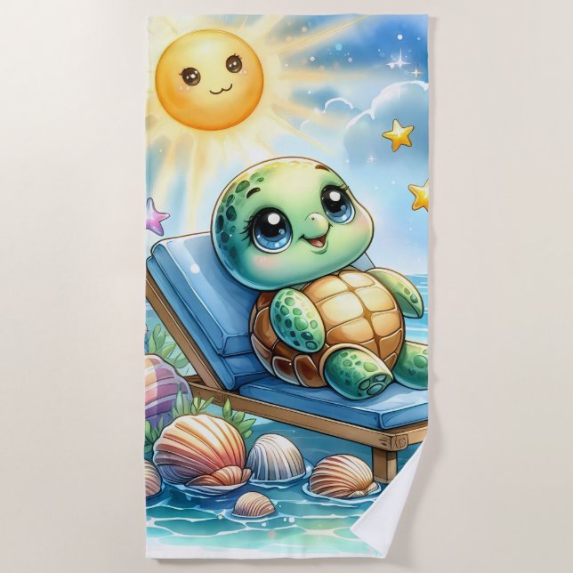 Turtle Bliss: Beachside Serenity Beach Towel (Front)