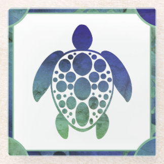 Turtle - Blue Glass Coaster