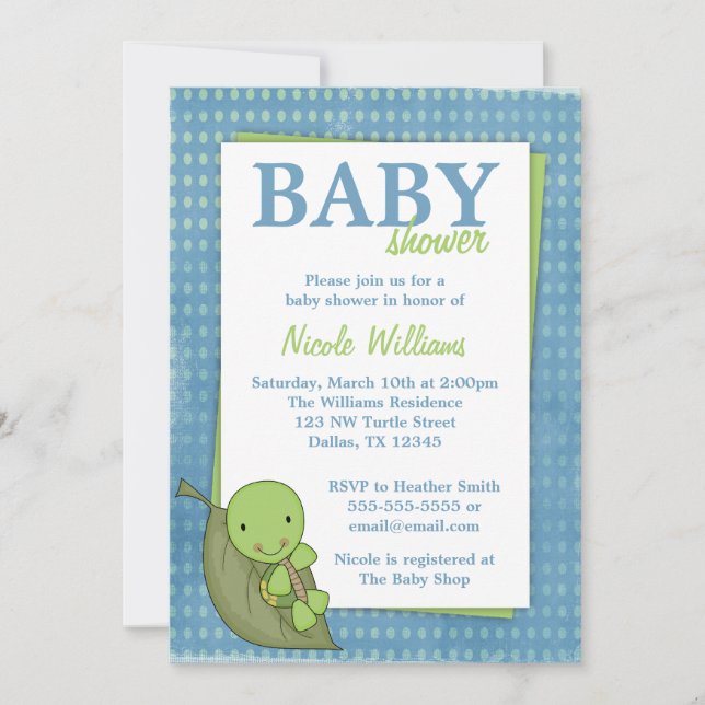 Turtle Blue Polka Dot Baby Shower Invitations (Front)
