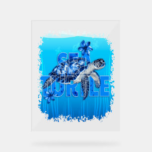 Turtle Blue Sea Square Acrylic Sign