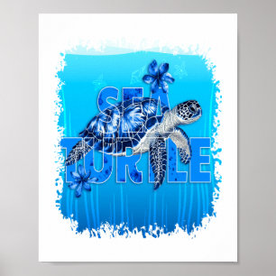 Turtle Blue Sea Square Poster