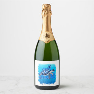 Turtle Blue Sea Square Sparkling Wine Label