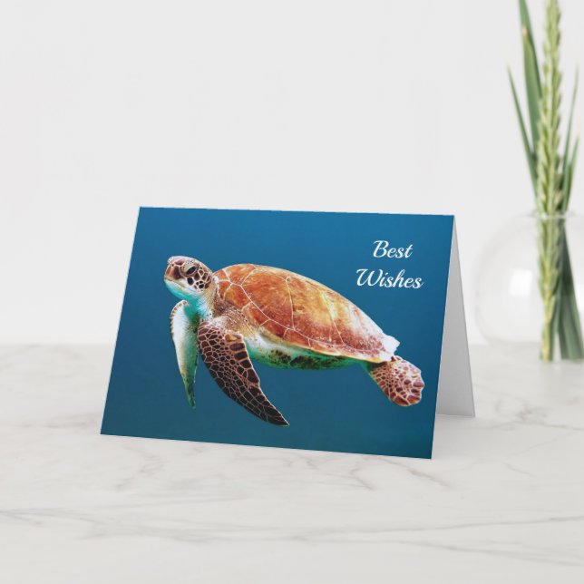 Turtle Blue Water Sea Photo Wedding Card (Front)