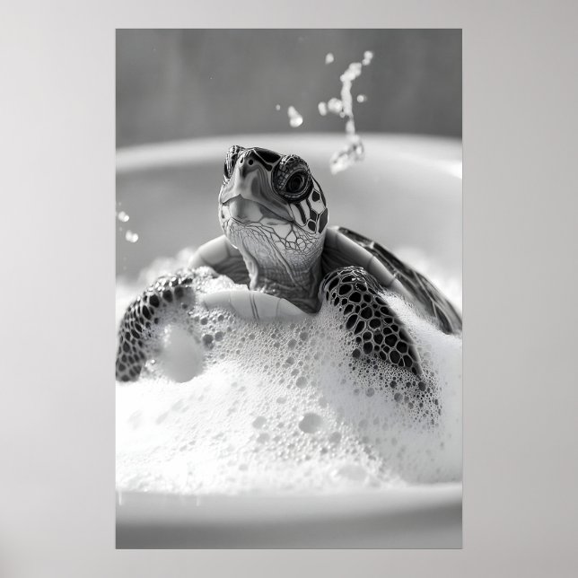 Turtle Bubble Bath Print, Funny Bathroom Animal Poster (Front)
