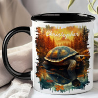 Turtle by Autumn Forest Lake Reflection