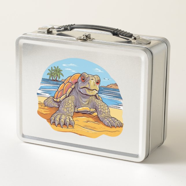 Turtle Cartoon beach Metal Lunch Box (Front)