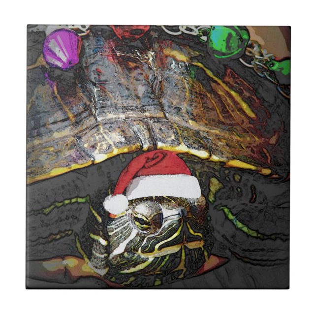 Turtle Christmas Ceramic Tile (Front)