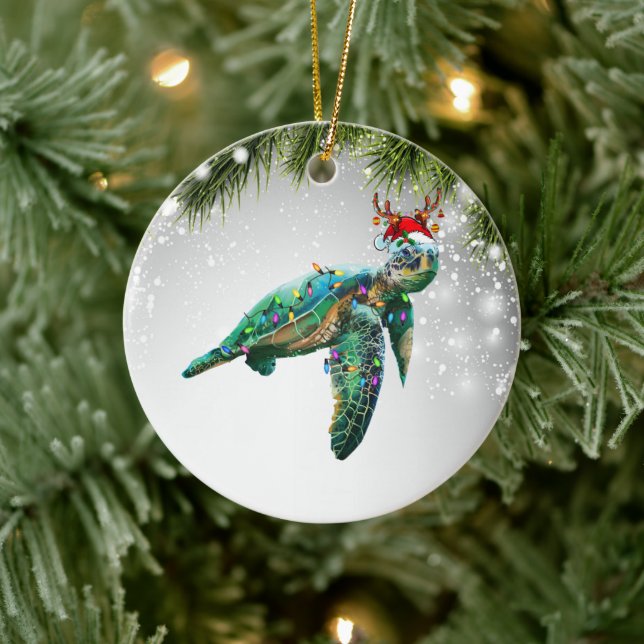 Turtle Christmas Gift For Turtle Lover Adult Kid Ceramic Ornament (Tree)