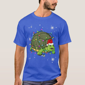 Turtle Christmas Lights Led Funny Santa Hat Christ T-Shirt