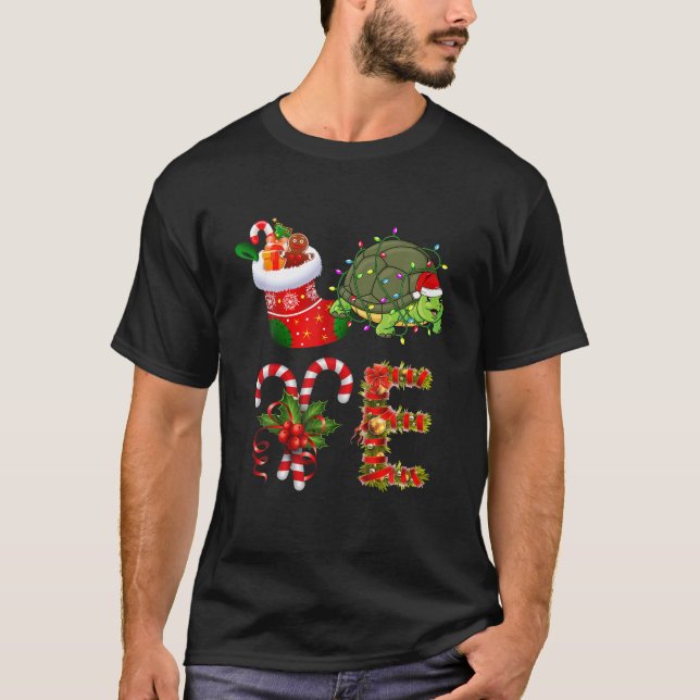 Turtle Christmas Lights Led Funny Santa Hat Christ T-Shirt (Front)