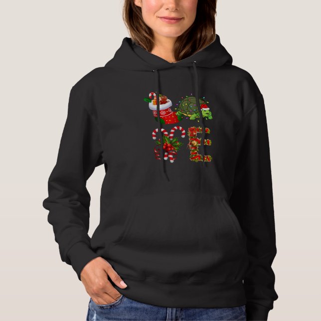 Turtle Christmas Lights Led  Santa Hat Christmas Hoodie (Front)
