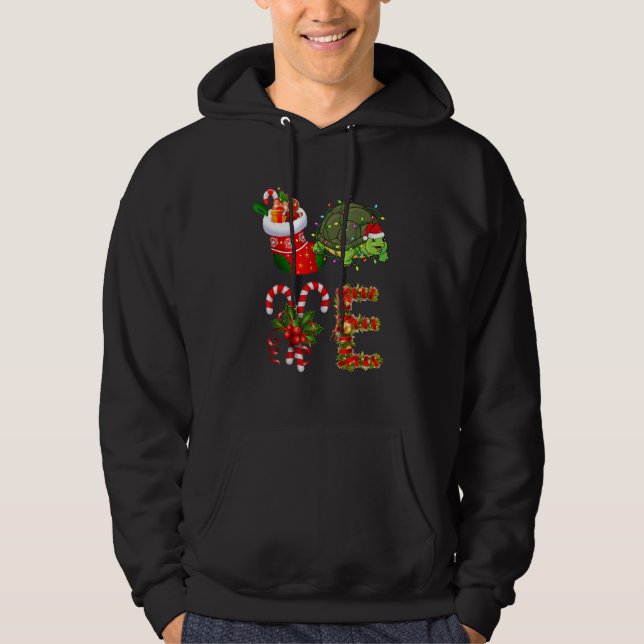 Turtle Christmas Lights Led  Santa Hat Christmas Hoodie (Front)