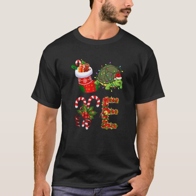 Turtle Christmas Lights Led Santa Hat Christmas T-Shirt (Front)