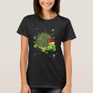 Turtle Christmas Lights Led Santa Hat Christmas T-Shirt