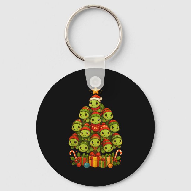 Turtle Christmas Tree Funny Turtle Xmas  Key Ring (Front)