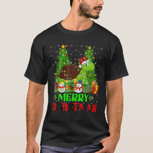 Turtle Christmas Tree Lights Matching Santa Turtle T-Shirt