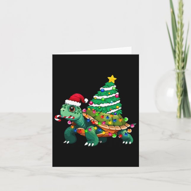 Turtle Christmas Tree Lights Santa Hat Turtle Ocea Card (Front)