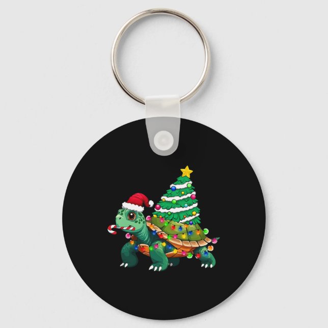Turtle Christmas Tree Lights Santa Hat Turtle Ocea Key Ring (Front)