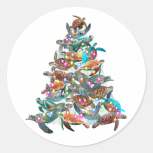 Turtle Christmas Tree Ornament Xmas Tree Toppers Classic Round Sticker