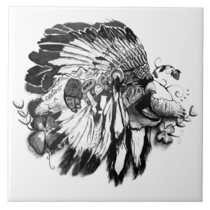 Turtle Clan – Native American Fine Black and White Ceramic Tile
