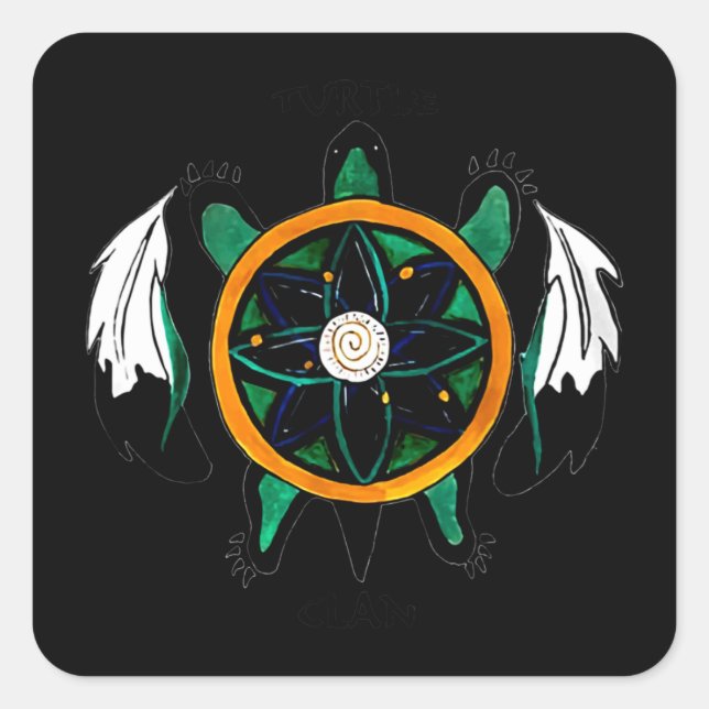 Turtle clan native american square sticker (Front)