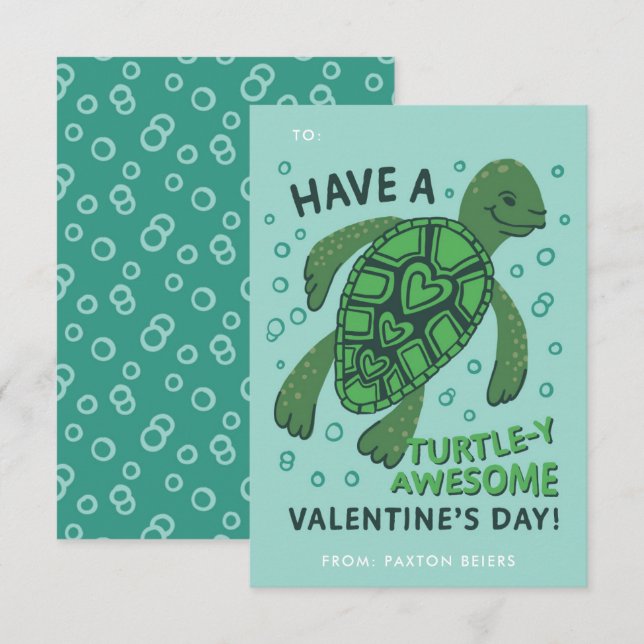 Turtle Classroom Valentine's Exchange Card (Front/Back)