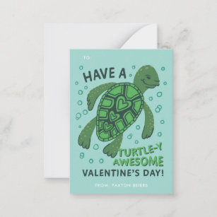 Turtle Classroom Valentine's Exchange Note Card