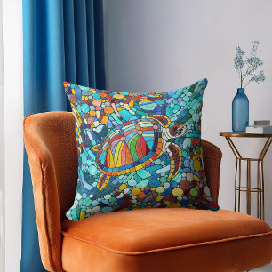 Turtle Colorful  mosaic art Cushion