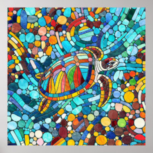 Turtle Colourful  mosaic art Poster