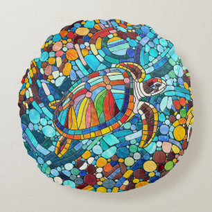 Turtle Colourful  mosaic art Round Cushion