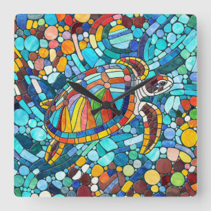 Turtle Colourful  mosaic art Square Wall Clock