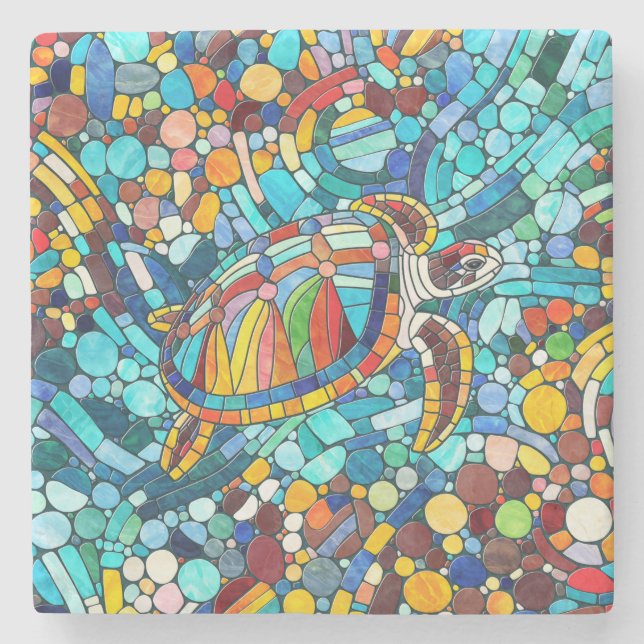 Turtle Colourful  mosaic art Stone Coaster (Front)
