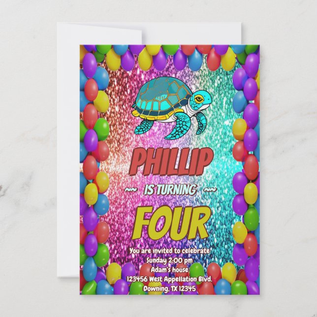 Turtle custom character birthday invite (Front)