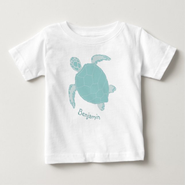 Turtle Cute Blue Personalised Baby T-Shirt (Front)