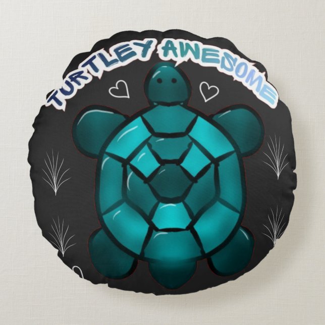  Turtle Cute Pun Funny Animal Gift Round Cushion (Front)