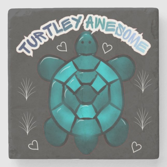  Turtle Cute Pun Funny Animal Gift Stone Coaster (Front)