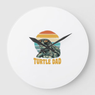 Turtle Dad Retro Sunset Vintage Engraving Vector D Large Clock