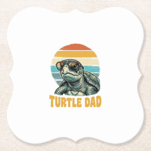 Turtle Dad Retro Sunset Vintage Engraving Vector D Paper Coaster
