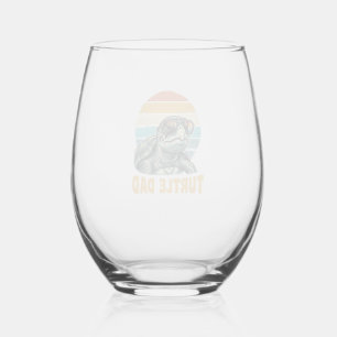 Turtle Dad Retro Sunset Vintage Engraving Vector D Stemless Wine Glass