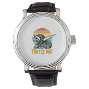 Turtle Dad Retro Sunset Vintage Engraving Vector D Watch