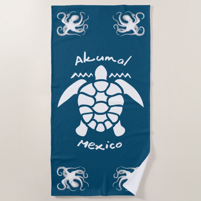 Turtle Diving Akumal, Mexico Beach Towel (Front)