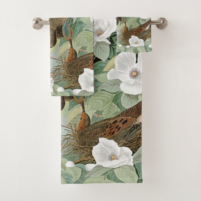 Turtle Dove Birds Flowers Wildlife Bath Towel Set (Insitu)
