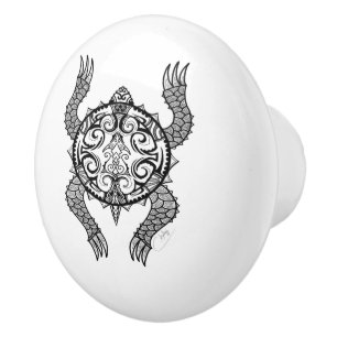 Turtle Drawing Ceramic Knob