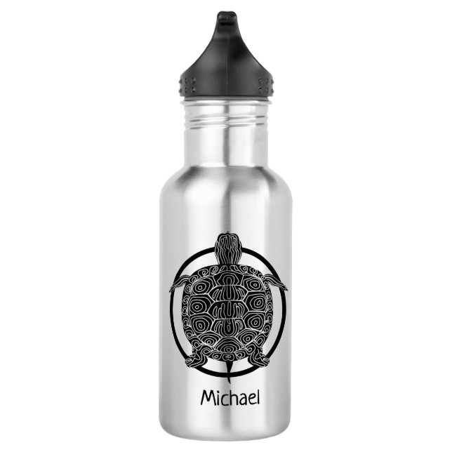 Turtle Drawing - Wildlife Circle Series 532 Ml Water Bottle (Right)