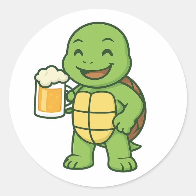 Turtle drinking beer classic round sticker (Front)
