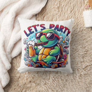 Turtle drinks on a skateboard! cushion