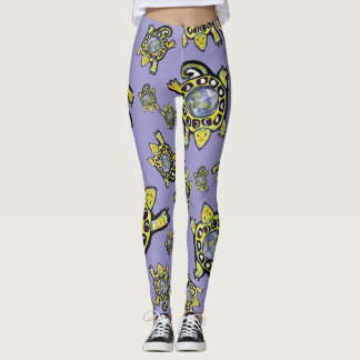 Turtle Earth Moon Maureen Girard Whimsical Leggings