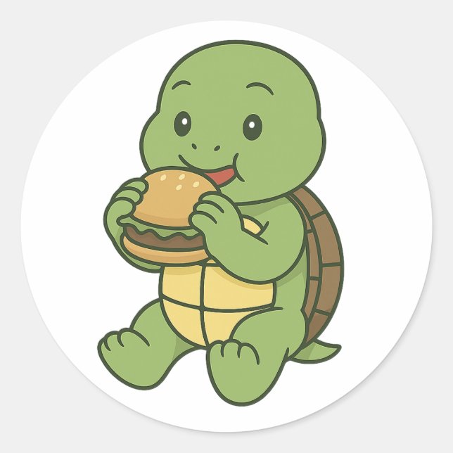 Turtle eating a burger  classic round sticker (Front)