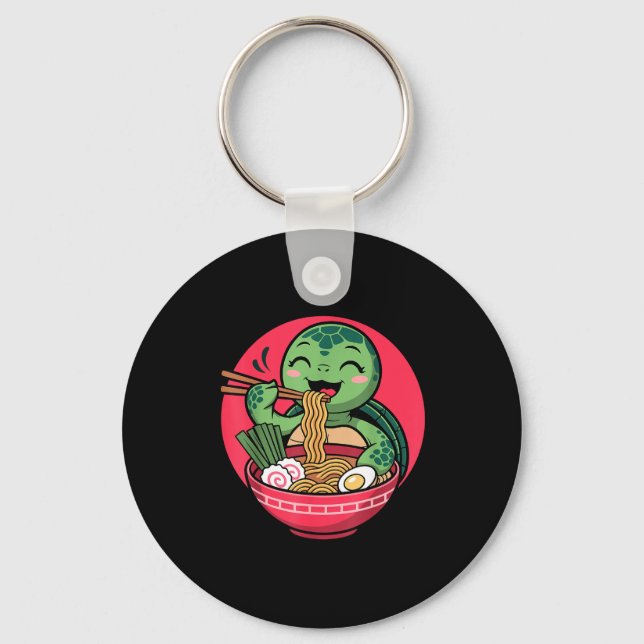Turtle Eating Ramen Kawaii Turtle Japanese Kawaii  Key Ring (Front)